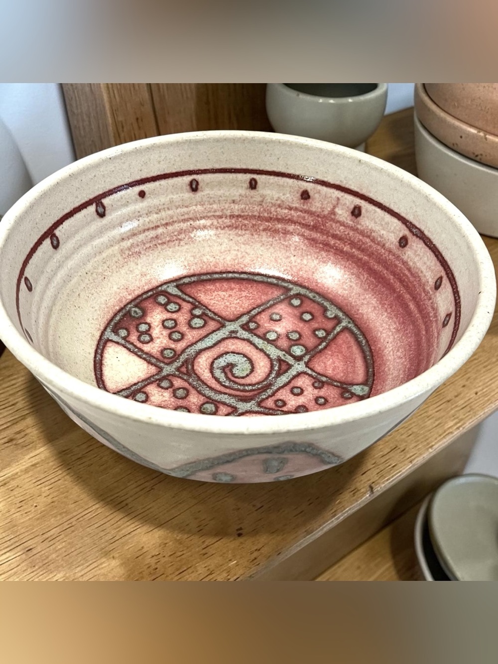 Handmade Studio Pottery Bowl Signed Artisan Pink Mauve Gray 8.5” Rustic